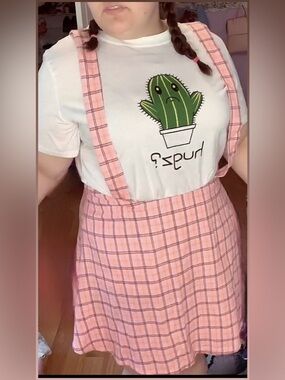 SHEIN Pink Plaid Skirt With Adjustable Suspenders Size 1XL
